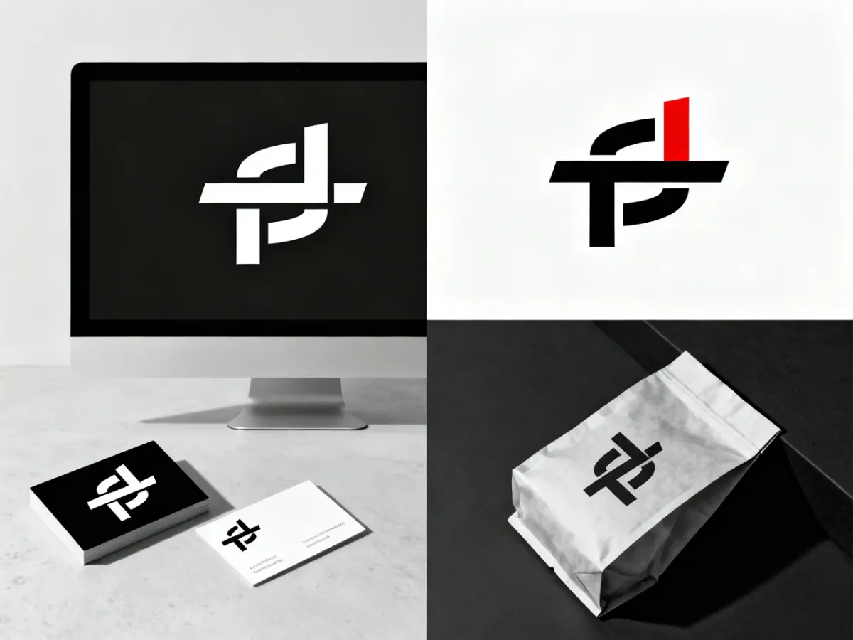 Różne warianty kolorystyczne logo na ekranie i materiałach firmowych