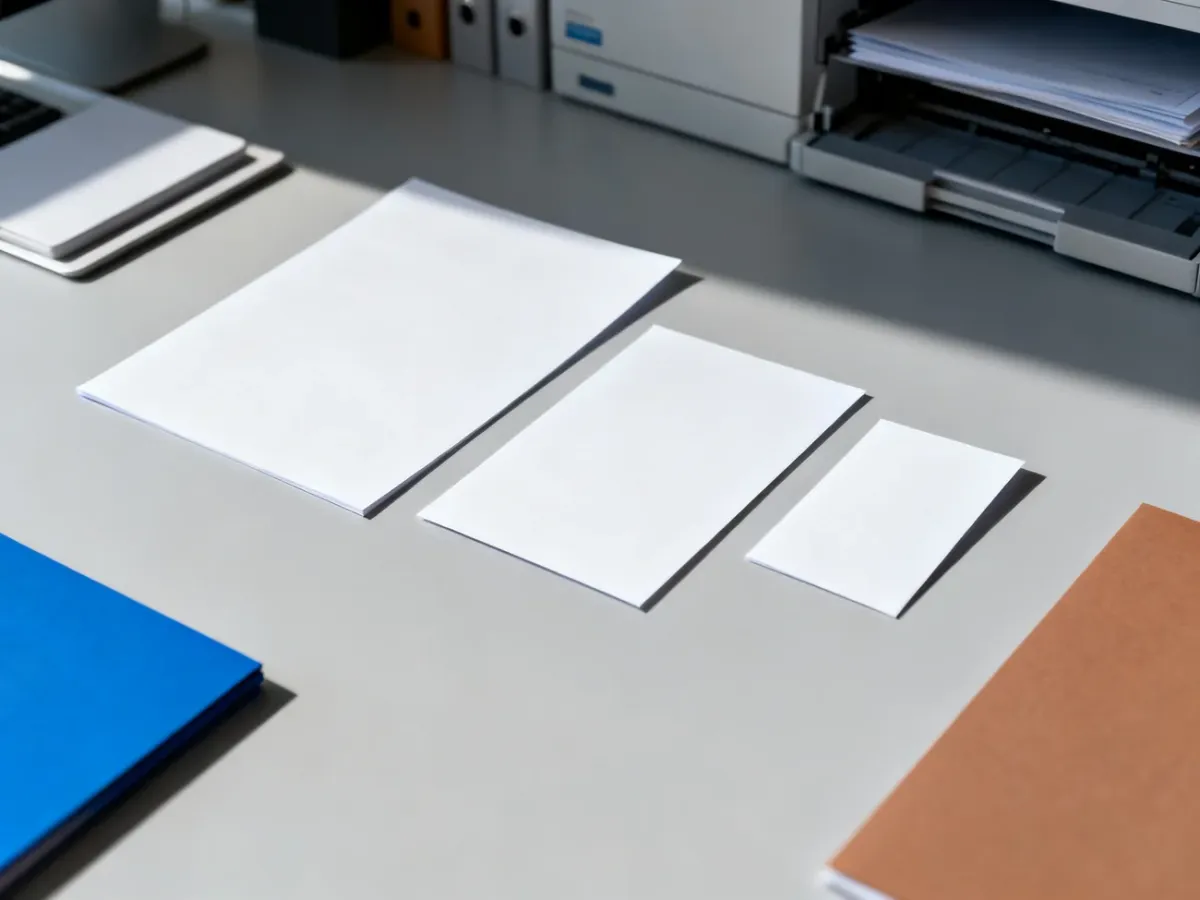 Porównanie ulotek w formatach A5, A6 i DL na biurku